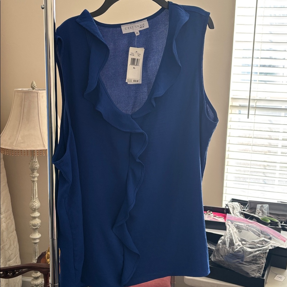 C’est Lacie Royal Blue Ruffle Blouse